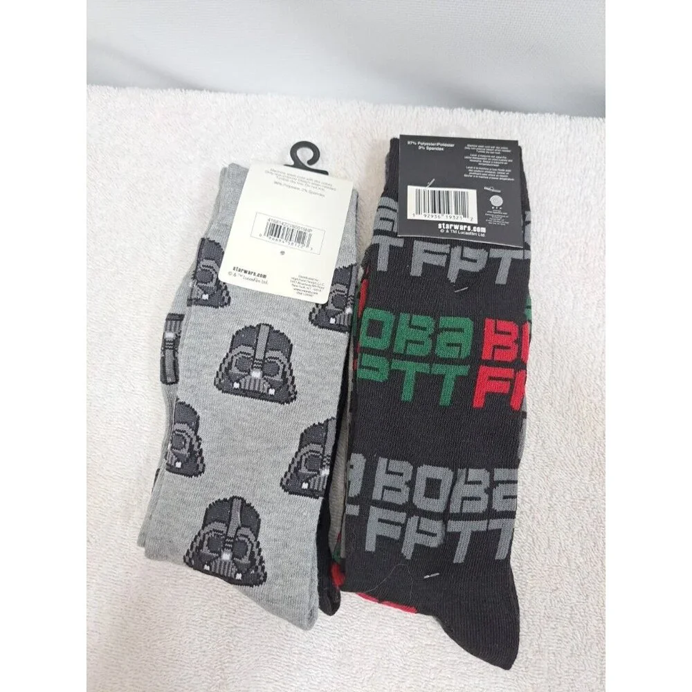 NWT (4 prs) Disney Star Wars Bobba Fett, R2D2,C3PO, Vader  Socks 6-12 Adult‎